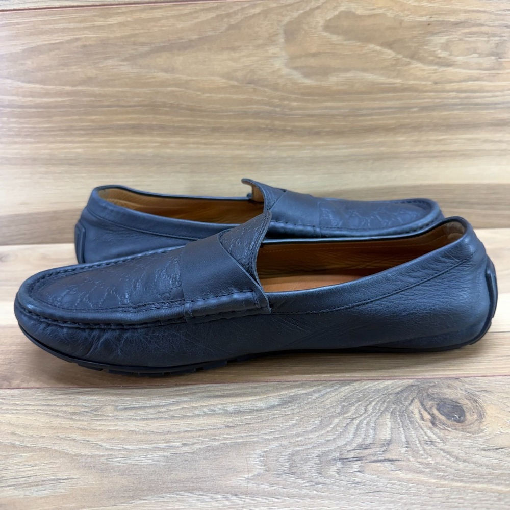 Gucci Micro Guccissima Driving Loafers Mens 8.5 Black Leather Penny Loafer Moc - Picture 6 of 11